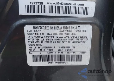 2013 Infiniti M37 z USA, uszkodzony, nr VIN JN1BY1AP4DM511425